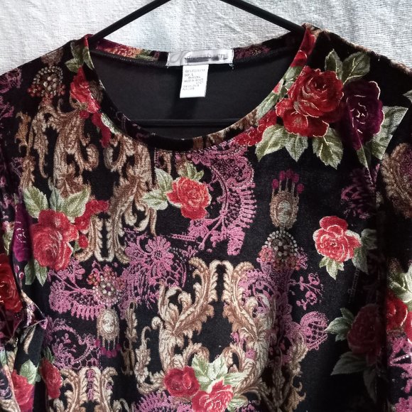 Dress Barn Elegant Stretch Velveteen Floral Pattern Long Sleeved Blouse Top Sz L - Picture 4 of 11